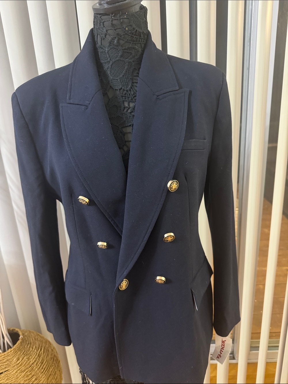Zara Double-Breasted Navy Blazer with Gold Buttons